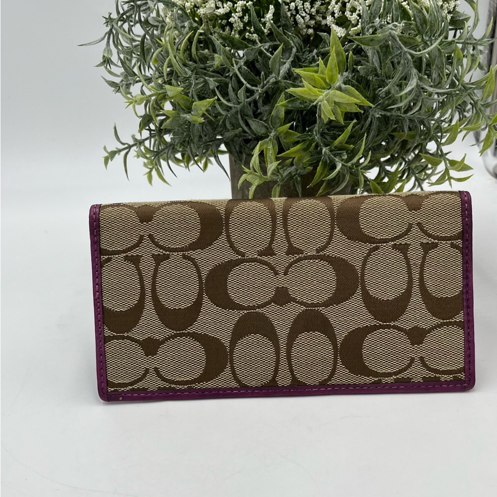 Coach RARE signature checkbook cover case holder khaki Purple Lavender. - Picture 13 of 13